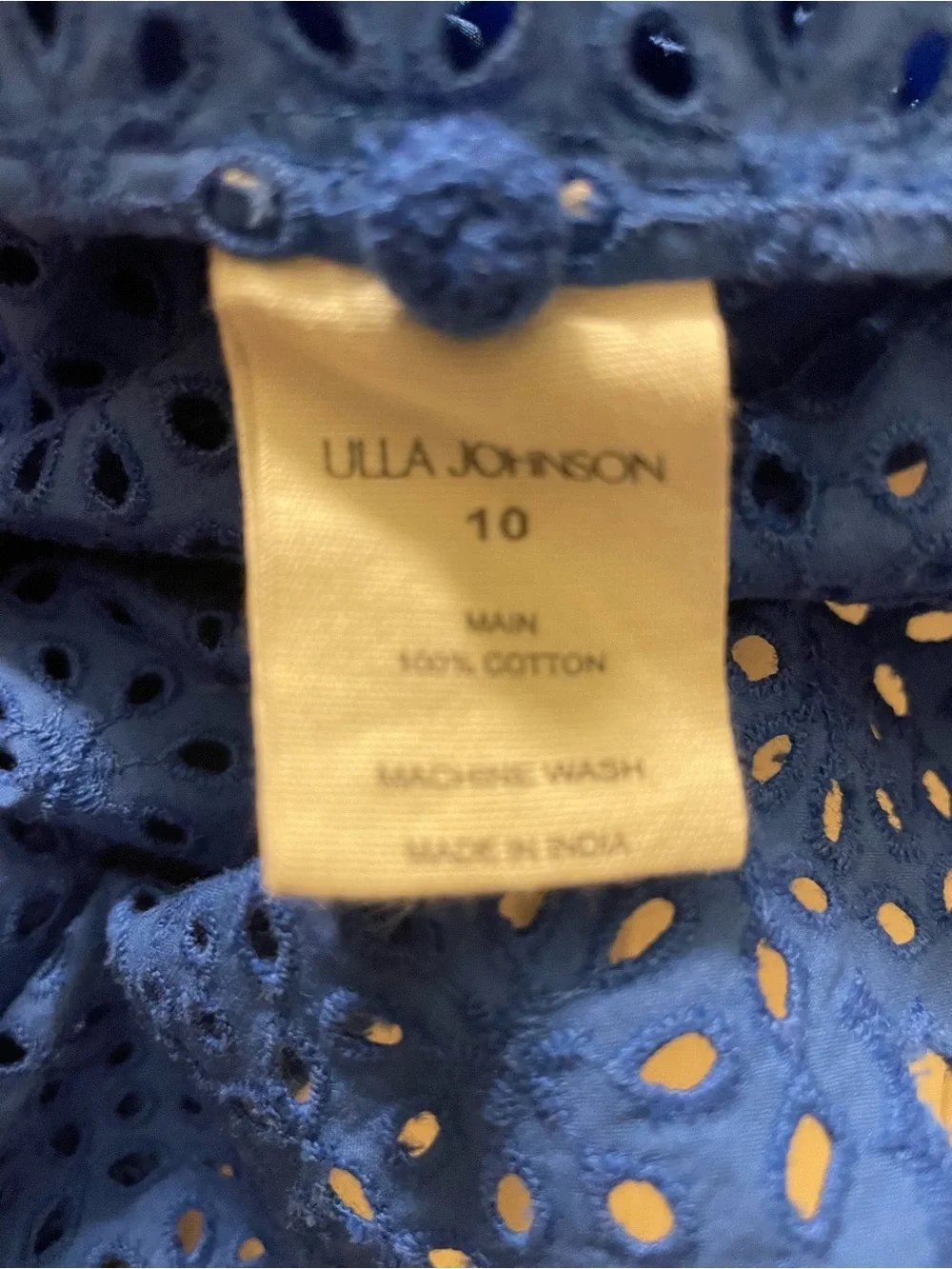 Ulla Johnson Aviana Blue Eyelet V‑Neck Cotton Blouse